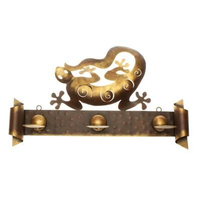 'Happy Gecko' - Handcrafted Steel Lizard Wall Sconce Candleholder