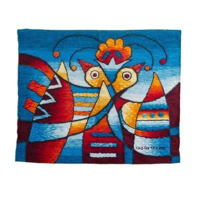 Dance of the Birds,'Hand Woven Bird Motif Tapestry'