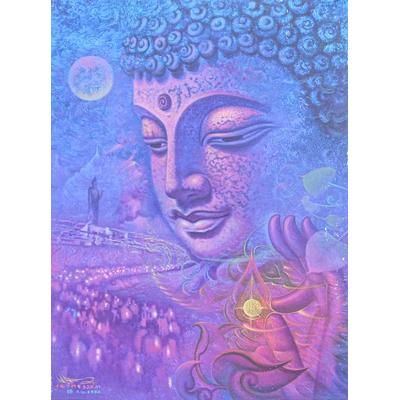 Buddhist Holidays,'Acrylic on Canvas Buddhist Holiday Painting'