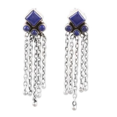 Wisdom Rain,'Sterling Silver and Lapis Lazuli Waterfall Earrings'