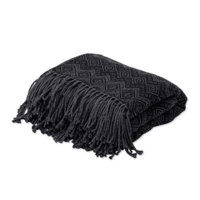 Smoky Black Diamonds,'Throw Blanket with Diamond Motifs in Smoke and Black'