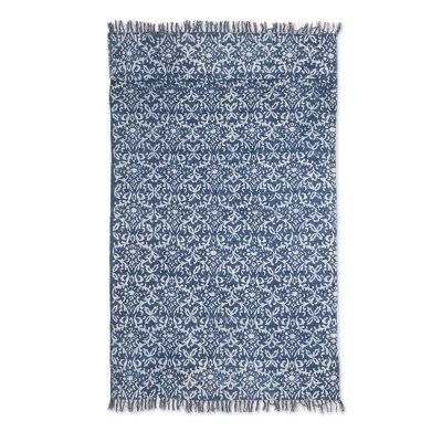 Azure Majesty,'Vine Motif Cotton Area Rug from India (4x6)'