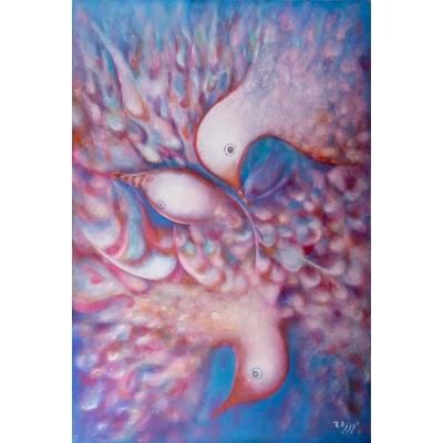 Fly Doves, Fly,'World Peace Project Expressionist Painting of Peace Doves'