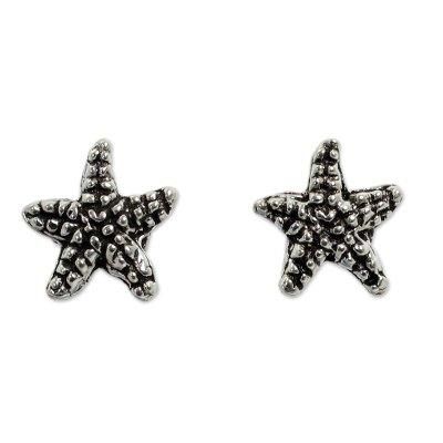 Sterling silver button earrings, 'Baby Starfish'