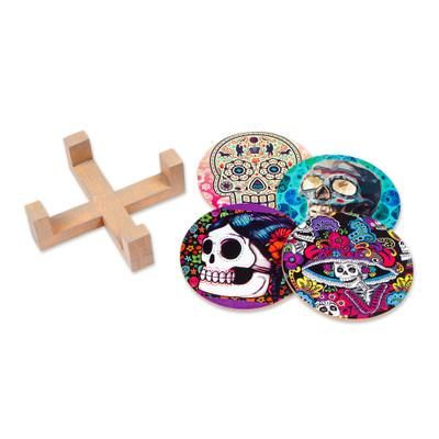 Festival of the Dead,'Day of the Dead Decoupage Coasters and Stand (Set of 4)'