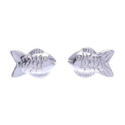 Bubble Blower,'Thai Sterling Silver Stud Earrings with Fish Motif'