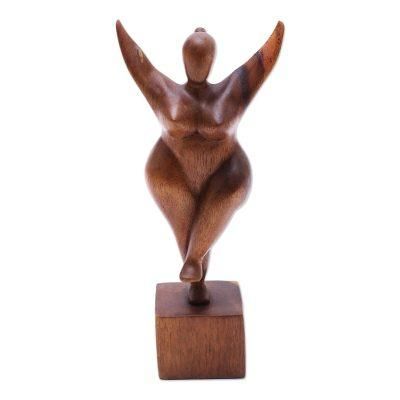 Curvy and Happy,'Hand Carved Suar Wood Sculpture of the Female Form'