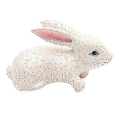 Curious Rabbit in White,'Hand Carved White Bunny Sculpture from Bali'