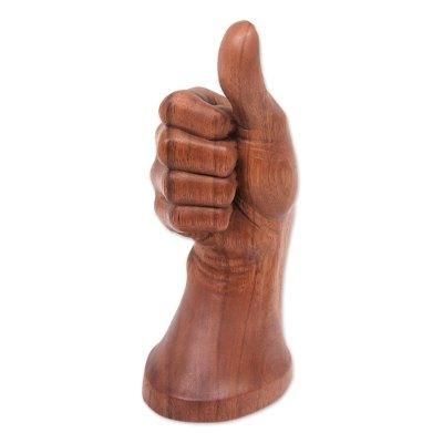 Thumb's Up,'Hand Wood Sculpture Artisan Crafted in Bali'