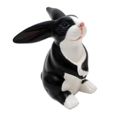Adorable Tuxedo Rabbit,'Bunny Sculpture in Black and White'