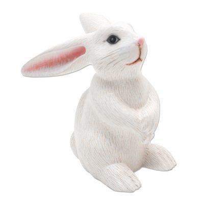 Adorable Rabbit in White,'Cute Hand Carved White Rabbit Sculpture'