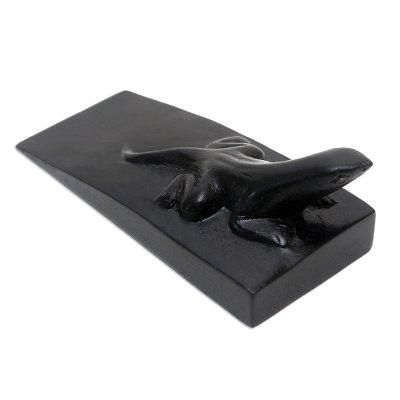 Handy Gecko in Black,'Hand Carved Suar Wood Lizard Door Stopper in Black from Bali'