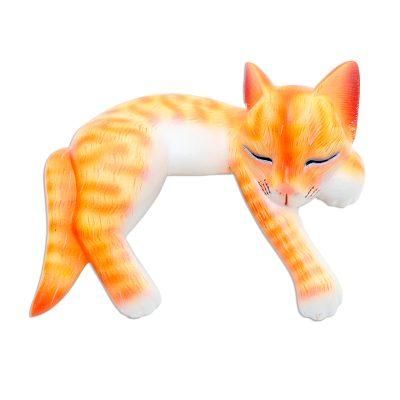 Napping Cat,'Wood Sleeping Cat Statuette Orange Tabby'