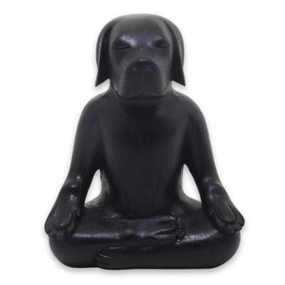 Wood sculpture, 'Black Yoga Beagle'