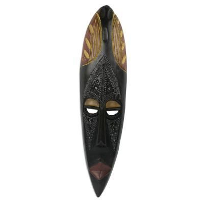 Symbol of Togetherness,'Hand Carved African Mask in Wood and Aluminum'