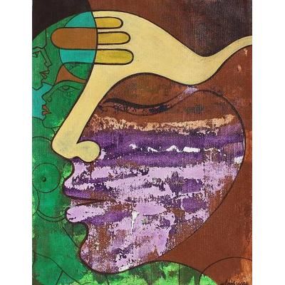 Moods II,'Expressionist Painting of Faces from India'