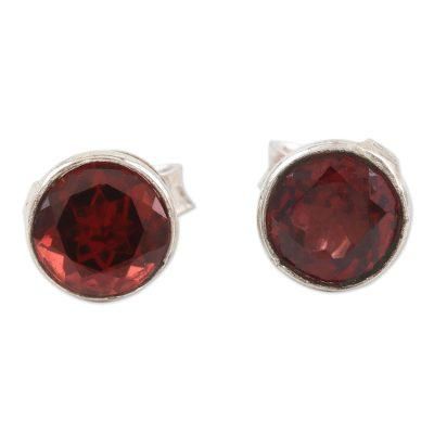 Red Night,'Garnet and Sterling Silver Stud Earrings'