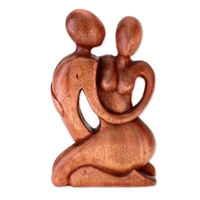 Wood sculpture, 'Beside Me' - Romantic Wood Sculpture