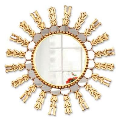 Sun Medallion,'Unique Mohena Wood Wall Mirror'