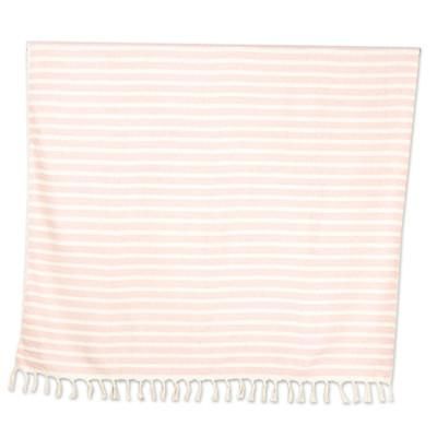 Mauve Trends,'Striped Cotton Throw Blanket in Dusty Mauve and Vanilla Hues'