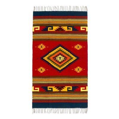 Zapotec wool rug, 'Energy of Life' (2.5x5) - Unique Geometric Area Rug