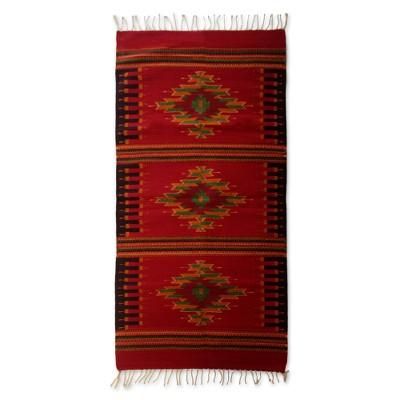 Oaxaca Colors,'Fair Trade Zapotec Red Diamond Area Rug (2.5x5)'