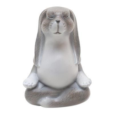 Pregnant Yoga,'Hand Carved Suar Wood Bunny Statuette'