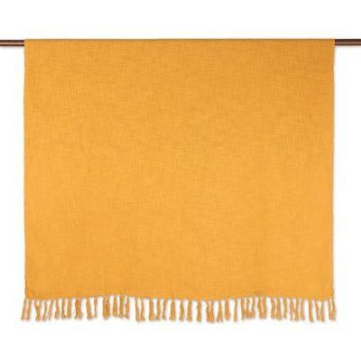 Marigold Charm,'Woven Yellow Cotton Throw Blanket'