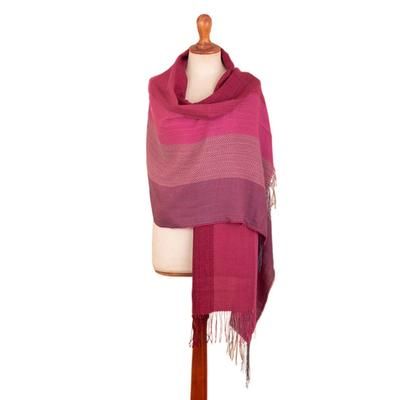 Rose Warmth,'Handwoven Pink and Purple Baby Alpaca Blend Shawl from Peru'