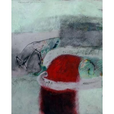 Red Shadow,'Balinese Abstract Original Painting in Red and Aqua'