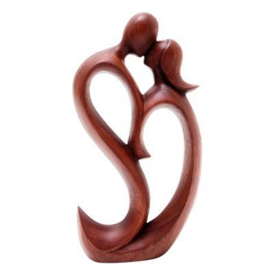 We Kiss Forever,'Hand Carved Romantic Suar Wood Statuette'