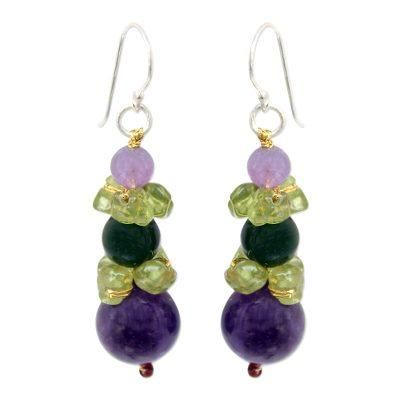 'Thai Harmony' - Amethyst and Quartz Dangle Earrings