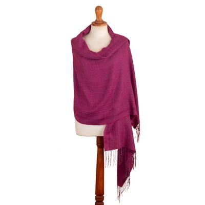 Amethyst Lady,'Handloomed Purple Alpaca Blend Shawl with Fringes'