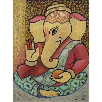 'Graceful Ganesha' Expressionist Hindu Lord Ganesha Portrait in Oils