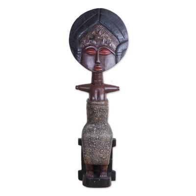 Only Mother,'Sese Wood Sitting Mother and Child African Sculpture'