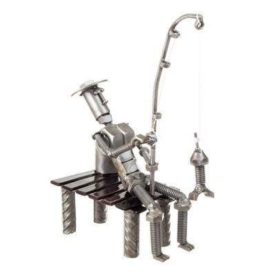 Fisherman,'Upcycled Auto Part Fisherman Sculpture from Peru'