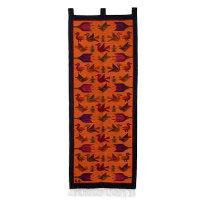 Swallows,'Bird-Themed Floral Handloomed 100% Wool Tapestry from Peru'