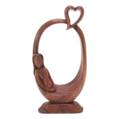 Me Time,'Suar Wood Statuette with Heart Motif'