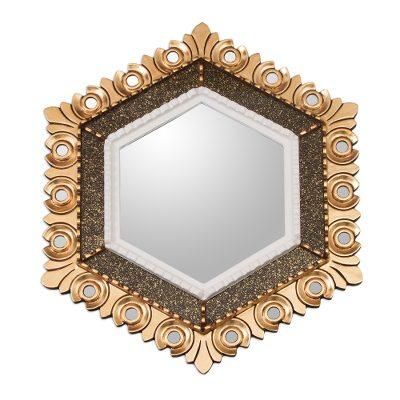 Sublime Hex,'Peruvian Bronze Leaf Wood Wall Mirror in a Hexagon Shape'