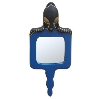 Queen Amina,'Blue Ofram Wood Wall Mirror'