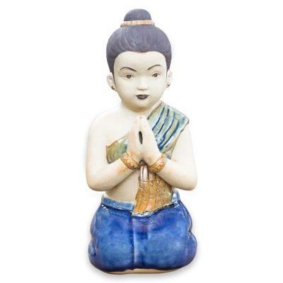 'Thai Sawasdee Girl' - Unique Celadon Ceramic Sculpture