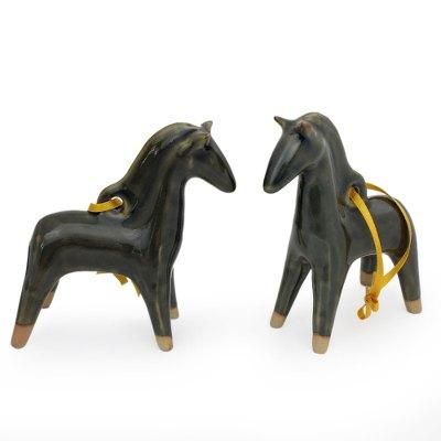 'Blue Winter Horses' (pair) - Handmade Celadon Ceramic Christmas Ornament