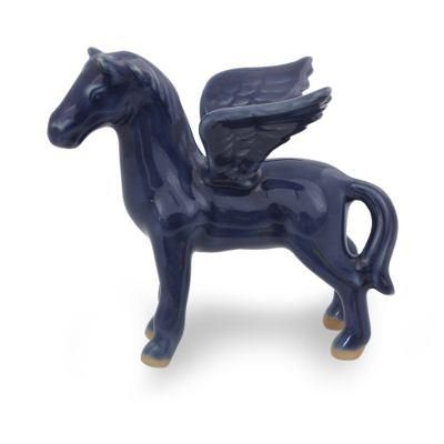 Celadon ceramic figurine, 'Sapphire Pegasus'