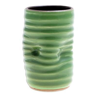 Green Ripple,'Handcrafted Green Ceramic Cup'