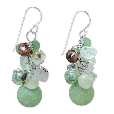 Rainstorm,'Handcrafted Prehnite and Glass Bead Dangle Earrings'
