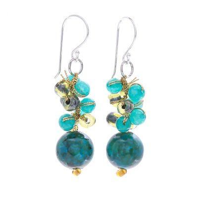 Full Circle,'Serpentine and Quartz Dangle Earrings from Thailand'