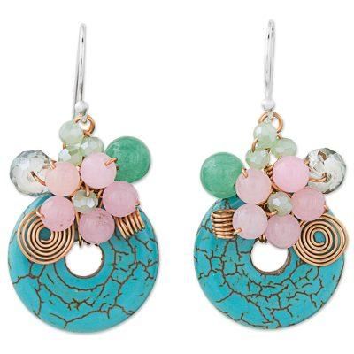 Moonlight Garden,'Dyed Calcite Sterling Silver Dangle Earrings from Thailand'