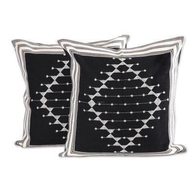 Dark Pattern,'Geometric Cotton Cushion Covers in Black (Pair)'