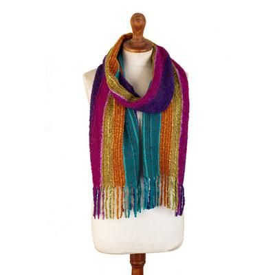 'Multi-Color Striped Baby Alpaca Blend Hand-woven Scarf'