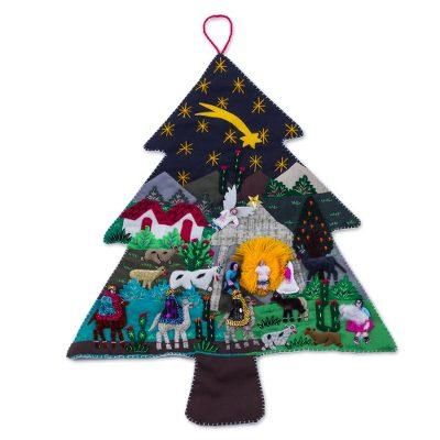 Andean Christmas Pine,'Handcrafted Andean Christmas Pine Tree Applique Wall Hanging'